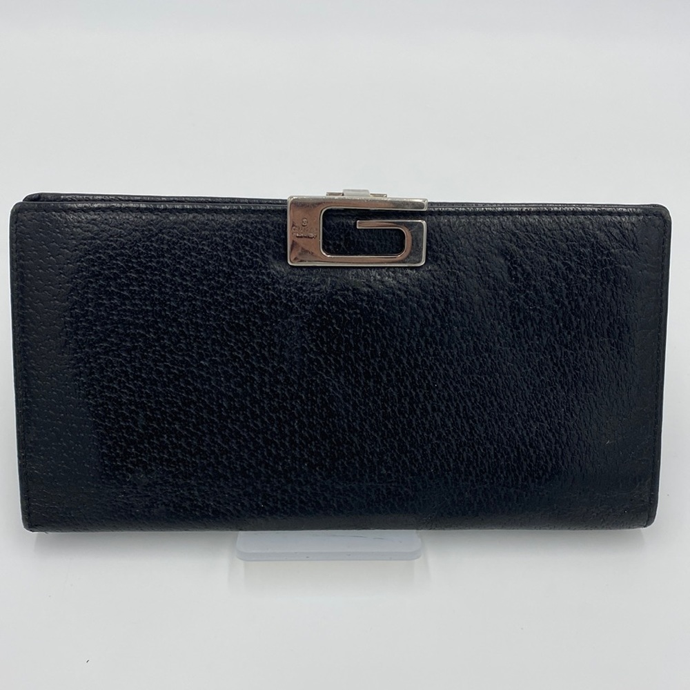 💯 AUTH. Gucci black leather long wallet